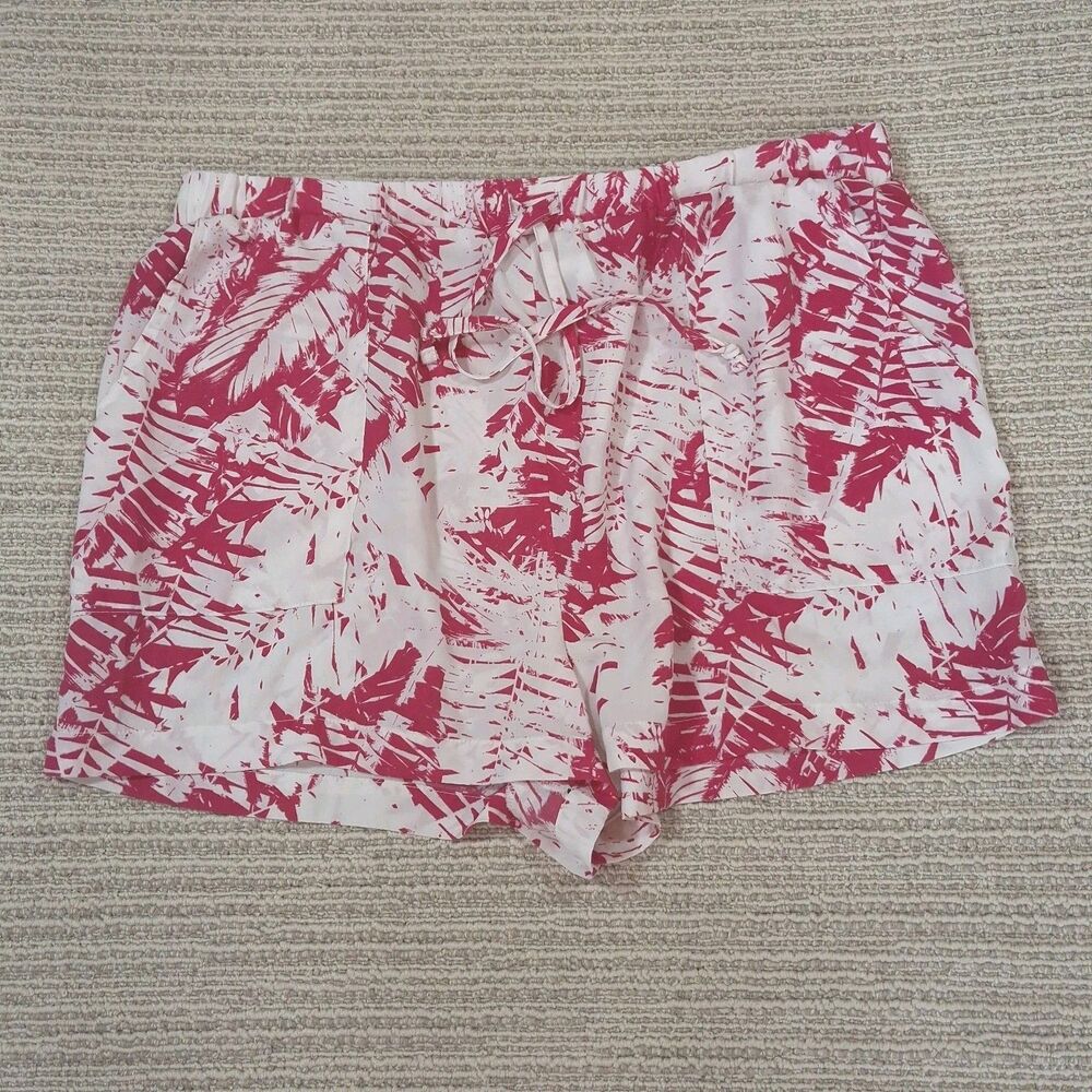​West Loop Womens Pink White Tropical Palm Leaf Print Shorts L/XL Elastic Waist